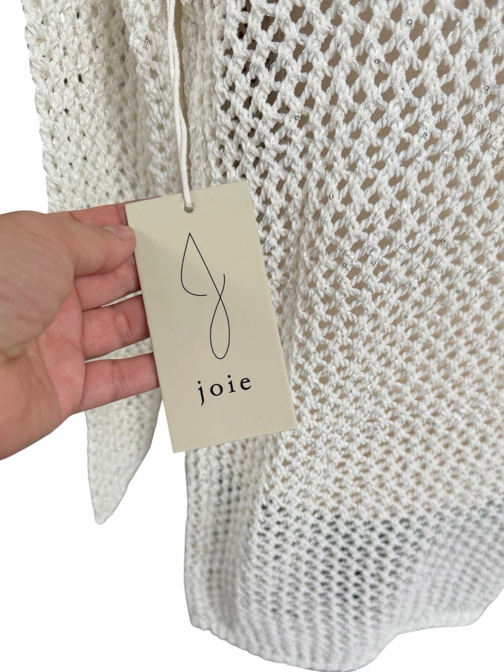 Joie Hooded Open Knit Sequin Duster Cardigan White XS NWT Beach Cover Up - Picture 11 of 13